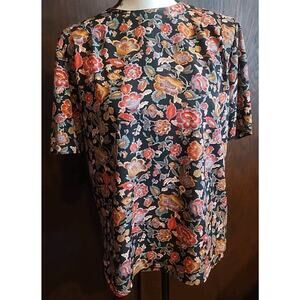 Dark Floral Womens Small Short Sleeve Blouse Top Lightweight Vtg Christie Jill